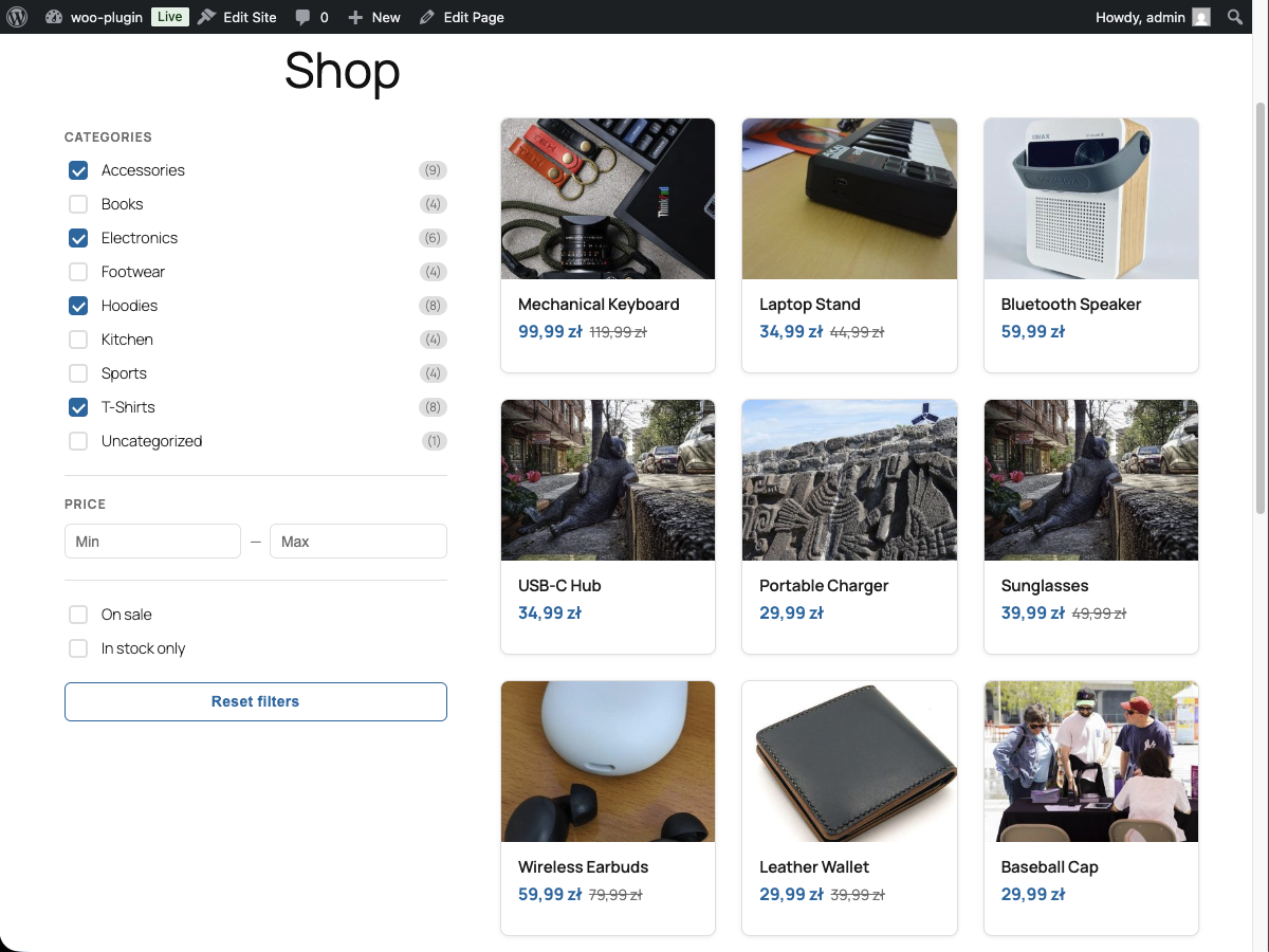 WooFlux filter panel and product grid in action